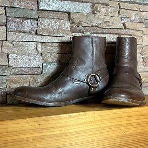 Frye Dark Brown Leather Chukka Harness Boots